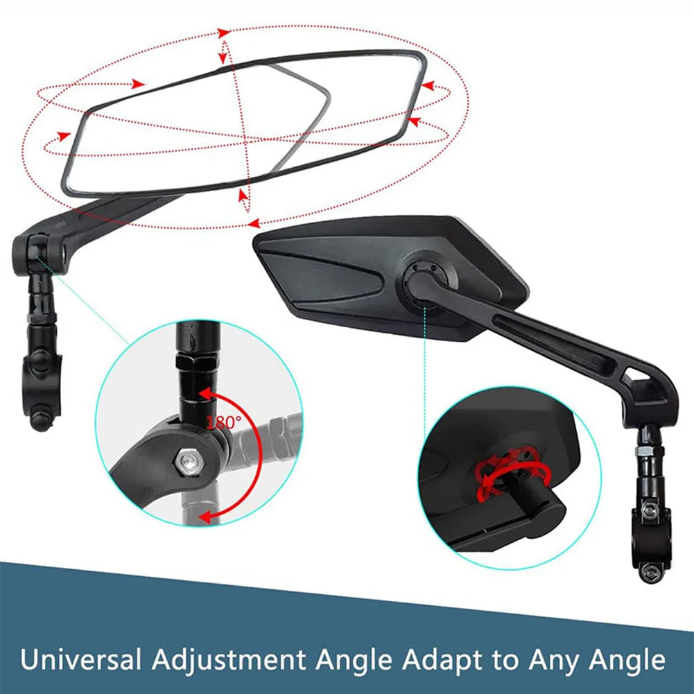 Pack of 2 Handlebar Bike Mirrors with Large Flat Glass, 360 Degree Rotation and Foldable Design
