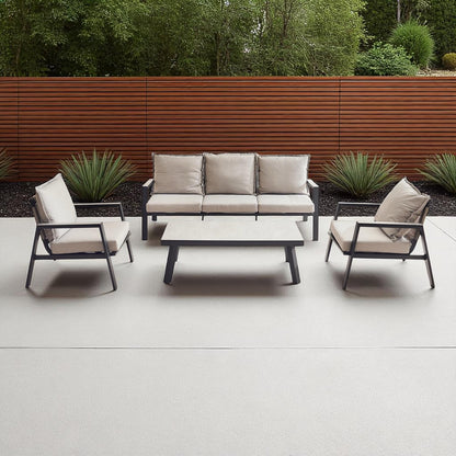 Zanari Outdoor Sofa Set, 3-Seater, 2 Armchairs and Coffee Table-Light Gray