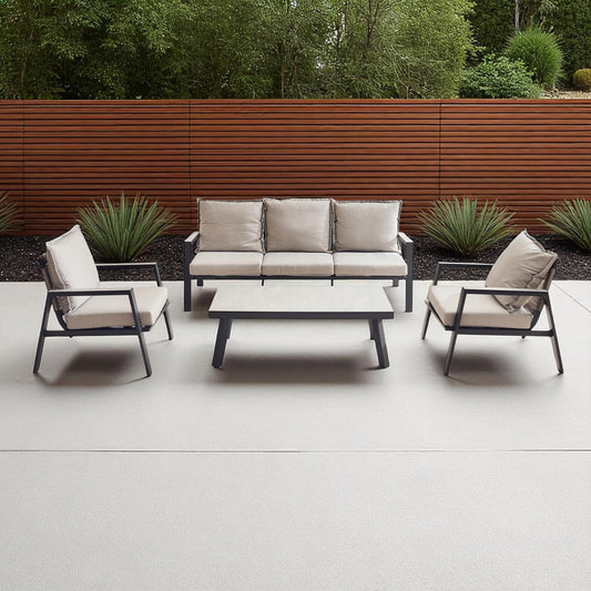 Zanari Outdoor Sofa Set, 3-Seater, 2 Armchairs and Coffee Table-Light Gray