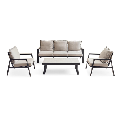 Zanari Outdoor Sofa Set, 3-Seater, 2 Armchairs and Coffee Table-Light Gray